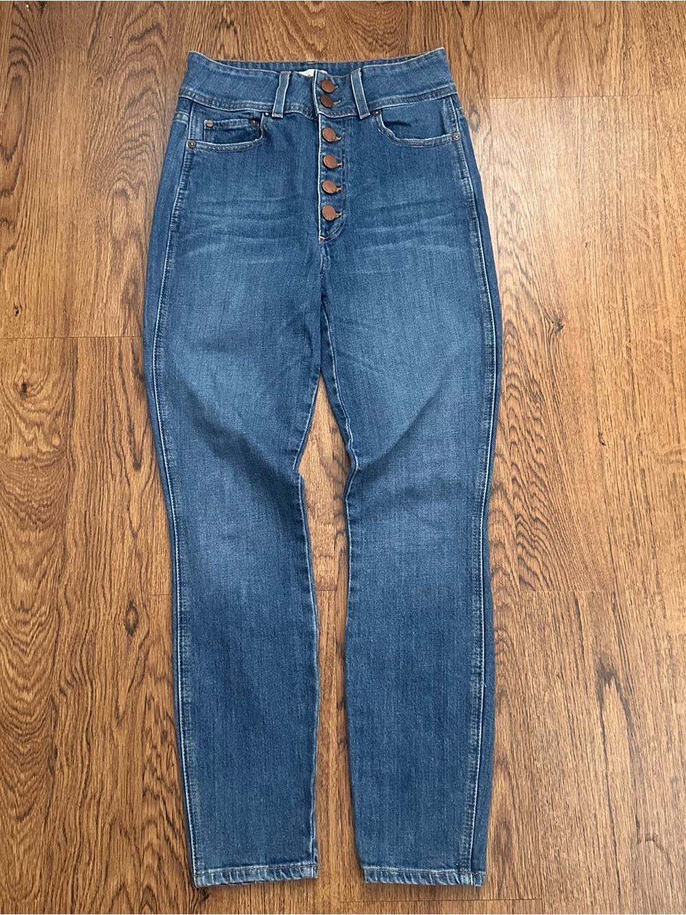 Alice + Olivia High-Waist Button-Fly Jeans -blue size 27 cotton blend